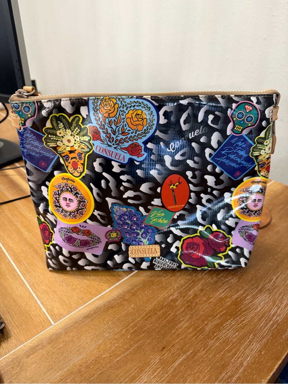 New Consuela Black Leopard Print Sticker-Style Cross body